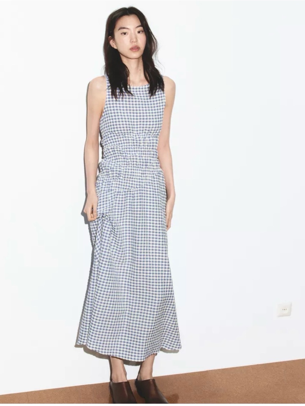Zara Gingham Sleeveless Midi Dress